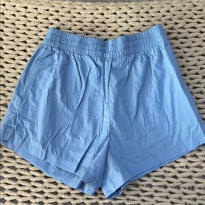 Light Blue Elastic Waist Poplin Shorts